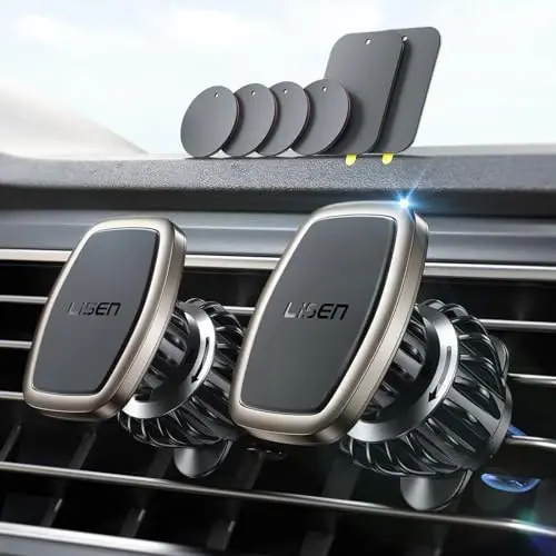 LISEN 2-Pack Magnetic Phone Holder for Car: 6 Military Magnets, Gold Vent Phone Mount 