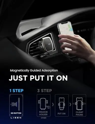 LISEN 2-Pack Magnetic Phone Holder for Car: 6 Military Magnets, Gold Vent Phone Mount - 4