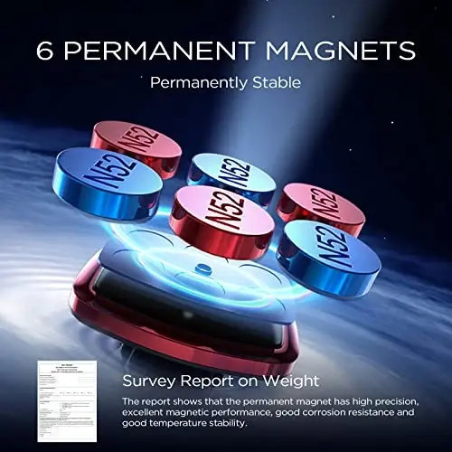 LISEN Avtomobil uchun magnitli telefon ushlagichi, takomillashtirilgan qisqichli ultra avtomobil telefon ushlagichi, 6 ta kuchli magnitli uyali telefon ushlagichi, magnitli g'ilofga mos telefon ushlagichi, 4-6,7 dyuymli smartfonlar uchun avtomobil ushlagichi (qizil) - 5