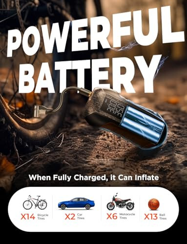 LISEN Electric Bike Pump 150PSI Cordless Tire Inflator with Presta/Schrader Valve, Portable Air Compressor for Bicycle/Motorcycle/Car/Balls, Auto Shut-Off & Power Bank/Flashlight (Electric Ball Pump) - 6