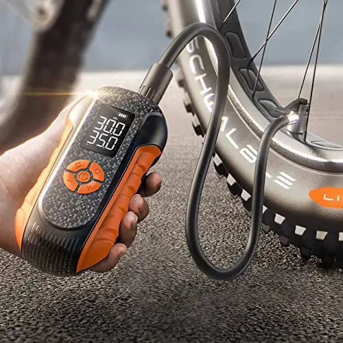 LISEN Electric Bike Pump 150PSI Cordless Tire Inflator with Presta/Schrader Valve, Portable Air Compressor for Bicycle/Motorcycle/Car/Balls, Auto Shut-Off & Power Bank/Flashlight (Electric Ball Pump) - 7