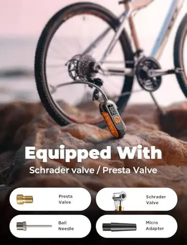 LISEN Electric Bike Pump 150PSI Cordless Tire Inflator with Presta/Schrader Valve, Portable Air Compressor for Bicycle/Motorcycle/Car/Balls, Auto Shut-Off & Power Bank/Flashlight (Electric Ball Pump) - 4