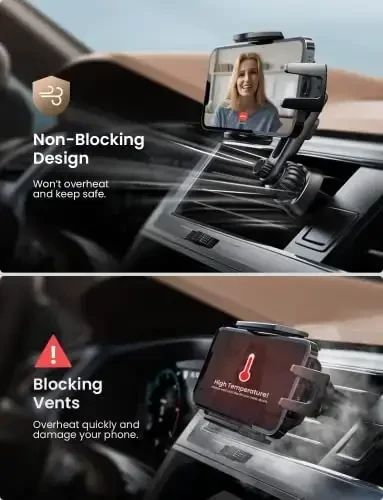 LISEN Cell Phone Car Mount for iPhone [Enjoy Never Blocking], Universal Car Phone Holder Vent Phone Mount for Car [2 Hook Kit] Hands Free Phone Car Mount Fits iPhone 16 15 14 Pro Max Plus Samsung - 2