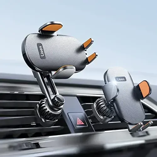 LISEN Cell Phone Car Mount for iPhone [Enjoy Never Blocking], Universal Car Phone Holder Vent Phone Mount for Car [2 Hook Kit] Hands Free Phone Car Mount Fits iPhone 16 15 14 Pro Max Plus Samsung - 6