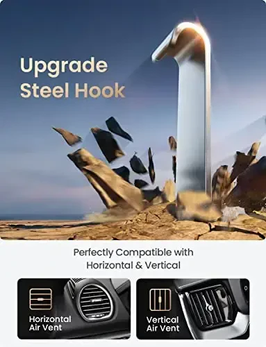 LISEN Cell Phone Car Mount for iPhone [Enjoy Never Blocking], Universal Car Phone Holder Vent Phone Mount for Car [2 Hook Kit] Hands Free Phone Car Mount Fits iPhone 16 15 Pro Max Plus Samsung, Brown - 4