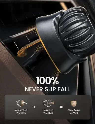 LISEN Cell Phone Car Mount for iPhone [Enjoy Never Blocking], Universal Car Phone Holder Vent Phone Mount for Car [2 Hook Kit] Hands Free Phone Car Mount Fits iPhone 16 15 Pro Max Plus Samsung, Brown - 7