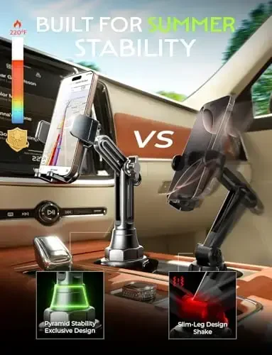 LISEN Cup Holder Cell Phone Holder for Car Mount, 2024 New Car Cup Phone Holders for Your Car Adjustable Cell Phone Holder Car Accessories Trucks Golf Cart for iPhone Samsung Google All 4-7 inches - 3