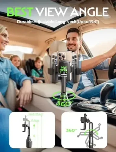 LISEN Cup Holder Cell Phone Holder for Car Mount, 2024 New Car Cup Phone Holders for Your Car Adjustable Cell Phone Holder Car Accessories Trucks Golf Cart for iPhone Samsung Google All 4-7 inches - 4