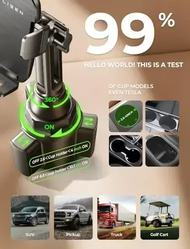 LISEN Cup Holder Cell Phone Holder for Car Mount, 2024 New Car Cup Phone Holders for Your Car Adjustable Cell Phone Holder Car Accessories Trucks Golf Cart for iPhone Samsung Google All 4-7 inches - 5