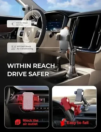 LISEN Cup Holder Cell Phone Holder for Car Mount, 2024 New Car Cup Phone Holders for Your Car Adjustable Cell Phone Holder Car Accessories Trucks Golf Cart for iPhone Samsung Google All 4-7 inches - 6