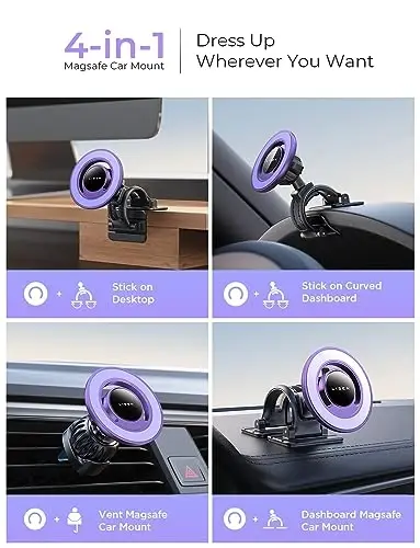LISEN Fits MagSafe Car Mount Car Phone Holder,Strong Magnetic Phone Holder for Car Magsafe, Dashboard Vent iPhone 16 Car Mount Holder Car Accessories for iPhone 16 15 14 13 12 Pro Max,Purple 