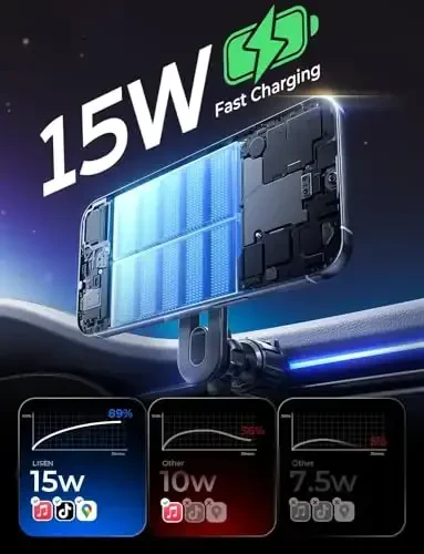 LISEN for 15W MagSafe Car Mount Charger, iPhone Wireless Car Charger Ultra Magnetic 2024 New Car Phone Holder Mount, Long Arm Car Phone Mount Charger Vent Fit iPhone 15 Pro Max 14 13 12 MagSafe Case - 3