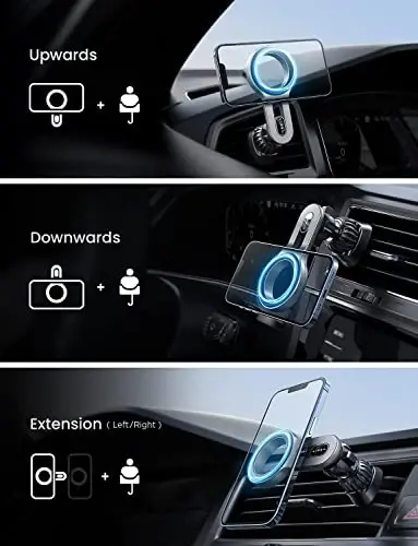 LISEN for iPhone 16 MagSafe Car Mount, [Quick Install] Ultra Magnetic Long Arm Mag Safe Car Phone Holder Vent, Car Accessories Fit for iPhone 16 Pro Max 15 14 13 12 Plus Mini Men Women, Silver - 5