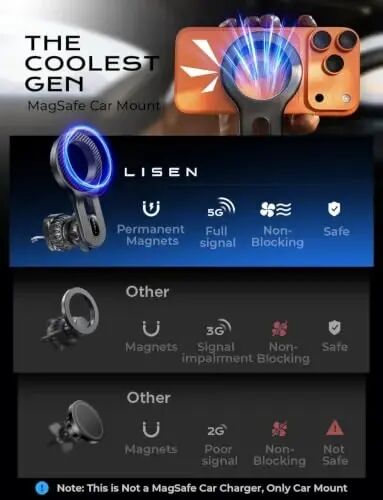 LISEN for iPhone 18 MagSafe Car Mount, Magnetic Phone Holder for Car Vent Phone Mount, Magnetic Car Phone Holder iPhone Car Mount, Air Vent Car Phone Mount Gifts for iPhone 18 17 16, Carbon Fiber - 5