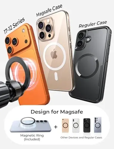 LISEN for MagSafe Car Mount, Magnetic Phone Holder, 360 Hands Free Vent iPhone Magnetic Car Mount, Magnet Phone Holder with Dashboard Pads & Mats for iPhone 17 16 15 14 13 12 Pro Max Plus Mini,Red - 5