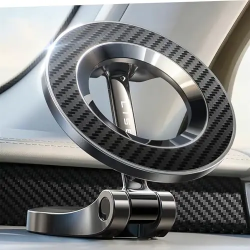 LISEN for MagSafe Car Mount, Magnetic Phone Holder for iPhone, Carbon Fiber | Super Compact Foldable Phone Holder for Car, 24 Strong Magnets Power for iPhone 12-17 Series, Classic 3M Adhesive No Residue - 1