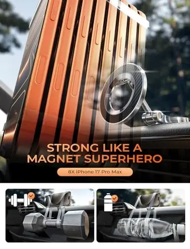 LISEN for MagSafe Car Mount, Magnetic Phone Holder for iPhone, Carbon Fiber | Super Compact Foldable Phone Holder for Car, 24 Strong Magnets Power for iPhone 12-17 Series, Classic 3M Adhesive No Residue - 5