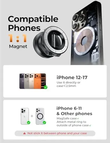 LISEN for Magsafe Car Mount, Magnetic Phone Holders for Your Car Vacuum, Phone Mount for Car Accessories for Women Men Jeep BMW, Suction Holder Kits, for iPhone 17 Pro Max 16 15 14 13 12,Carbon Fiber - 5
