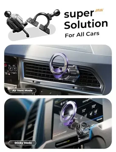 LISEN for MagSafe Car Mount, Magnetic Phone Holder, 360 Hands Free Vent iPhone Magnetic Car Mount, Magnet Phone Holder with Dashboard Pads & Mats for iPhone 17 16 15 14 13 12 Pro Max Plus Mini,Purple - 4