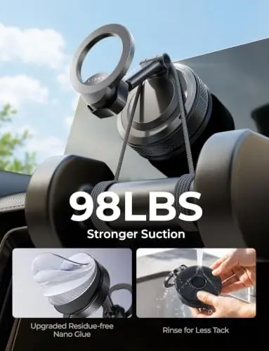 LISEN for MagSafe Car Phone Mount -Strong Vacuum Magnetic Phone Holders for Your Car, Suction Cup Phone Mount Dashboard Magnet Cell Phones Holder Mounts fit iPhone 18 Pro Max 17 16 15 14 13 12 - 3