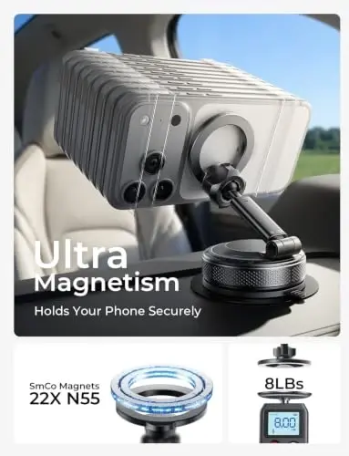 LISEN for MagSafe Car Phone Mount -Strong Vacuum Magnetic Phone Holders for Your Car, Suction Cup Phone Mount Dashboard Magnet Cell Phones Holder Mounts fit iPhone 18 Pro Max 17 16 15 14 13 12 - 4