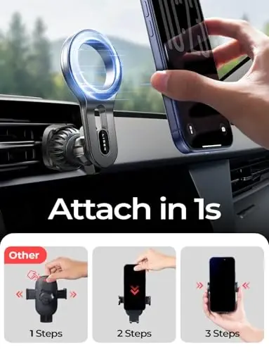 LISEN for Strong MagSafe Car Mount, [Perfect for Travel] [Quick Install] Ultra Magnetic Long Arm Mag Safe Car Phone Holder Vent, Car Accessories Fit for iPhone 15 Pro Plus Max 14 13 12 Mini Men Women - 4