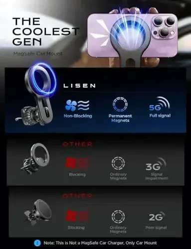 LISEN for Strong MagSafe Car Mount, [Perfect for Travel] [Quick Install] Ultra Magnetic Long Arm Mag Safe Car Phone Holder Vent, Car Accessories Fit for iPhone 15 Pro Plus Max 14 13 12 Mini Men Women - 4