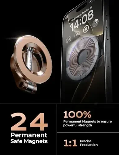 LISEN iPhone 17 MagSafe avtomobil o'rnatgichi uchun, iPhone 16 Pro Max uchun avtomobil panelidagi ultra magnit telefon ushlagichi, erkaklar ayollar uchun sovg'alar, iPhone17 Pro/air/Max 16 15 14 Rose Gold uchun mos - 5