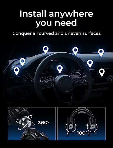 LISEN iPhone va Android uchun 6 ta magnit va sozlanuvchan kamar dizayni bilan magnitli avtomobil telefon tutqichi, qora - 6