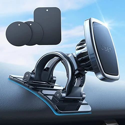 LISEN Magnetic Car Phone Mount for iPhone and Android with 6 Magnets and Adjustable Arch Design, Black - LISEN