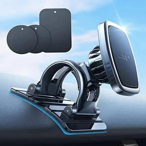 LISEN Magnetic Car Phone Mount for iPhone and Android with 6 Magnets and Adjustable Arch Design, Black - 1