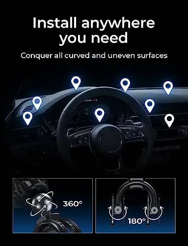 LISEN Magnetic Car Phone Mount for iPhone and Android with 6 Magnets and Adjustable Arch Design, Black - 6