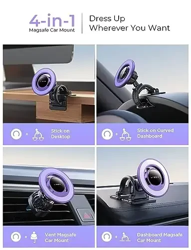 LISEN Fits MagSafe Car Mount Car Phone Holder,Strong Magnetic Phone Holder for Car Magsafe, Dashboard Vent iPhone 16 Car Mount Holder Car Accessories for iPhone 16 15 14 13 12 Pro Max,Purple - LISEN