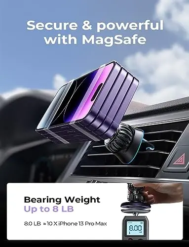 LISEN Fits MagSafe Car Mount Car Phone Holder,Strong Magnetic Phone Holder for Car Magsafe, Dashboard Vent iPhone 16 Car Mount Holder Car Accessories for iPhone 16 15 14 13 12 Pro Max,Purple Kits - 5