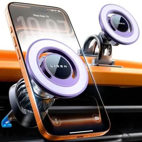 LISEN Fits MagSafe Car Mount Car Phone Holder,Strong Magnetic Phone Holder for Car Magsafe, Dashboard Vent iPhone 16 Car Mount Holder Car Accessories for iPhone 16 15 14 13 12 Pro Max,Purple Kits - 6