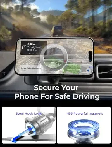 LISEN for MagSafe Car Mount, Magnetic Phone Holder, 360 Hands Free Vent iPhone Magnetic Car Mount, Magnet Phone Holder with Dashboard Pads & Mats for iPhone 17 16 15 14 13 12 Pro Max Plus Mini,Red - 1