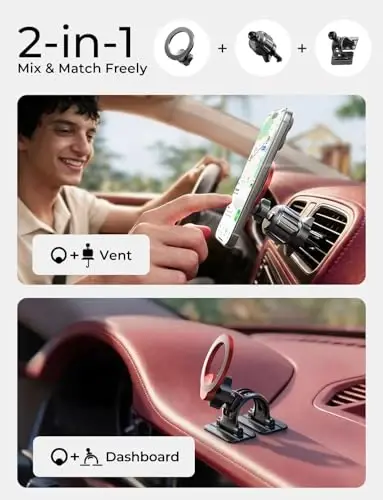 LISEN [Pro-Red Magnetic Car Phone Holder [Upgrade 3M ] Car Magnet Phone Mount [ Ultra Strong Magnets] for Mag Safe Car Mount [Vent&Dash] Car Accessories for Men Women fit iPhone 17-12 Kits - 2