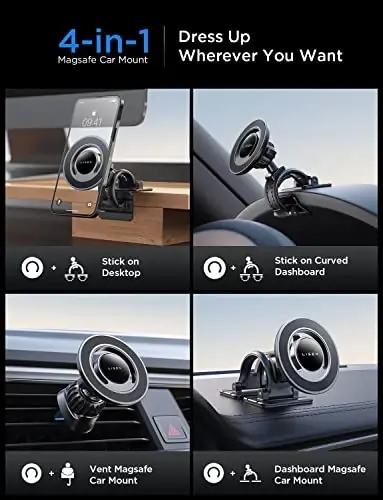 LISEN for MagSafe Car Mount [Strong Magnets] Magnetic Phone Holder for Car Hands Free Cell Phone Mount Cradle Vent & Dashboard Car Accessories for Women Men fit iPhone 17 16 15 14 13 12, Black | 2-in-1 Vent & Dashboard Car Phone Mount 22*N55 Strong M - LISEN (1)