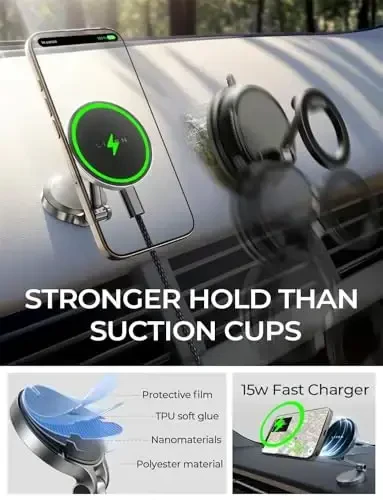 LISEN Magsafe Car Mount Charger, 15W Fast Charging Magnetic Wireless Car Charger [Mini & Fast Charging], 2025 Ultra Magnetic Car Phone Holder Dashboard for iPhone 17 Pro Max Air 16 15 14 Pixel,Samsung - LISEN (1)