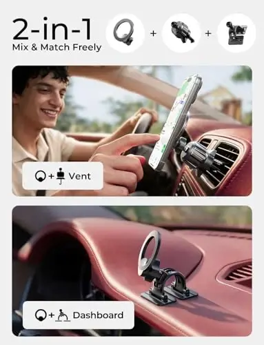 LISEN for MagSafe Car Mount [2026 Super Strong Magnets] Magnetic Phone Holder for Your Car [Vent&Dash] Magnet Cell Phone Holder Mount Cradle Car Accessories for Men Women fit iPhone 17-12 Series Kits - LISEN (1)