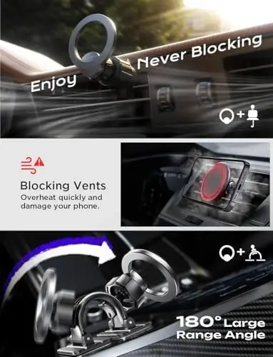 LISEN for MagSafe Car Mount iPhone 17 Car Accessories for Men Women Interior,Magnetic Phone Holder for Car [95% Increase Magnetic] Truck Vent Phone Mount 2X Mat Fit GPS iPhone 17 Pro Max Air 16 15 - 4