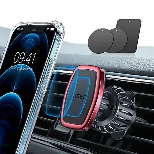 LISEN Magnetic Phone Holder for Car Upgraded Clip Ultra Car Phone Holder 6 Strong Magnets Cell Phone Holder Car Magnetic Case Friendly Phone Car Holder Mount for 4-6.7 inch Smartphones (Red) - 1