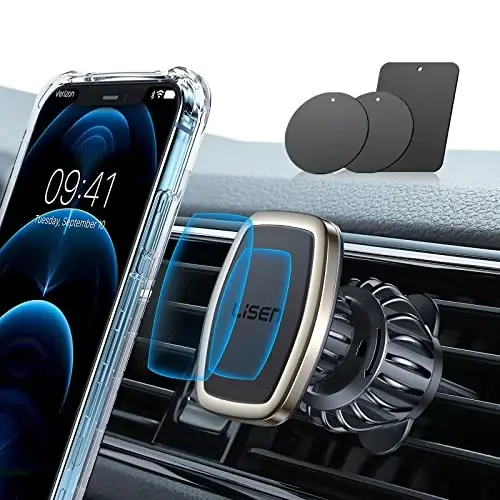 LISEN Upgraded Magnetic Phone Clip for Car - Ultra Strong 6 Magnets - Holder for 4-6.7 inch Smartphones (Gold) - 2
