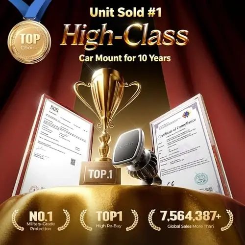 LISEN Phone Holder Car, [Upgraded Clip] Ultra Magnetic Phone Mount [6 Strong Magnets] Cell Phone Holder Car Magnetic [Case Friendly] Phone Car Holder Mount for 4-6.7 inch Smartphones (Black) - 2