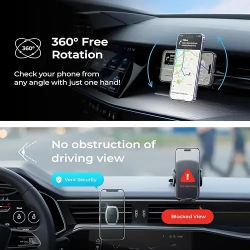 LISEN Phone Holder Car, [Upgraded Clip] Ultra Magnetic Phone Mount [6 Strong Magnets] Cell Phone Holder Car Magnetic [Case Friendly] Phone Car Holder Mount for 4-6.7 inch Smartphones (Black) - 5