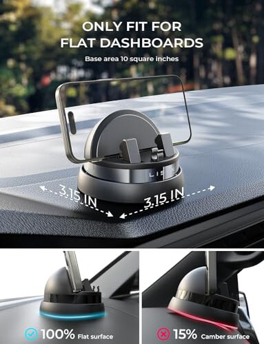 LISEN Car Phone Holder,360° Rotatable Dashboard Cell Phone Holder,Car Travel Essentials for Long Trips,Multifunctional Car Accessories Fit for iPhone 16 Pro Max/15/14/13/12/11,Samsung - 5