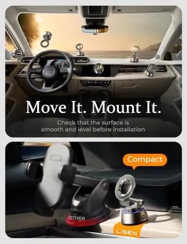 LISEN Suction Phone Mount for Car【Leaves No Residue】, 360 Adjustable Vacuum Magnetic Phone Holder for Car Dashboard Universal Magsafe Accessories for iPhone 18 Pro Max Air 17 16 15 14 13 - 4