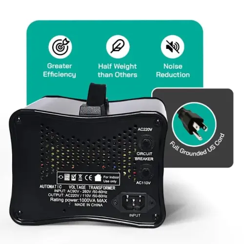 LiteFuze 1000W kuchlanish konvertori Step-up/Down avtomatik quvvat transformatori - 110/120v dan 220/240v gacha - Og'ir yuk - O'chirgich himoyasi - Konvertatsiya qutisi texnologiyasi - Moviy - 3