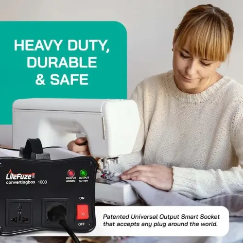 LiteFuze 1000W kuchlanish konvertori Step-up/Down avtomatik quvvat transformatori - 110/120v dan 220/240v gacha - Og'ir yuk - O'chirgich himoyasi - Konvertatsiya qutisi texnologiyasi - Moviy - 5