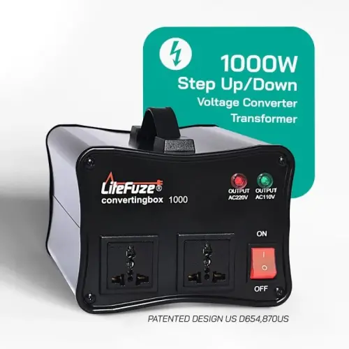 LiteFuze 1000W Voltage Converter Step-up/Down Auto Power Transformer - 110/120v to 220/240v - Heavy Duty – Circuit Breaker Protection – Converting Box Technology - Blue - LITEFUZE (1)